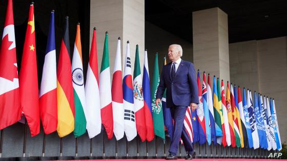 US President Joe Biden arrives for the G20 leaders' summit in Nusa Dua, on the Indonesian resort island of Bali on November 15, 2022. (Photo by KEVIN LAMARQUE / POOL / AFP)