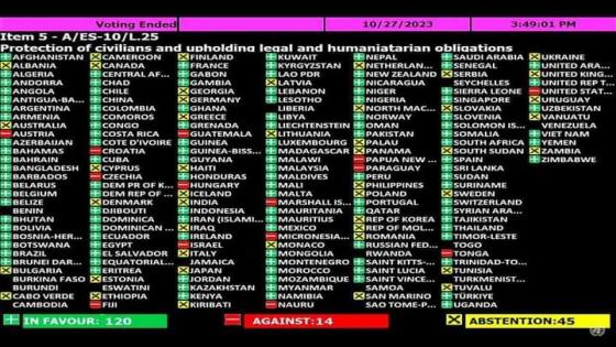 دولة فلسطين ترحب بالتأييد الساحق لقرار الجمعية العامة للأمم المتحدة بخصوص الهدنة الفورية في غزة