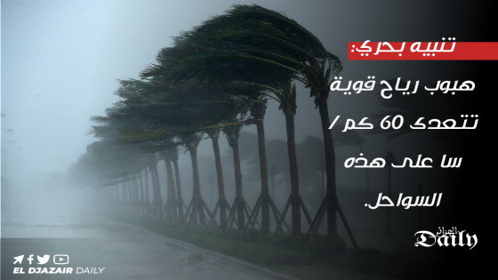 تنبيه بحري: هبوب رياح قوية تتعدى 60 كم/سا على هذه السواحل.